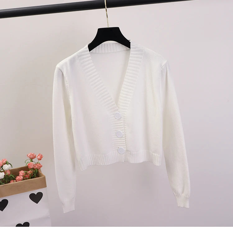 gilet court blanc col en V à bouton pour femme