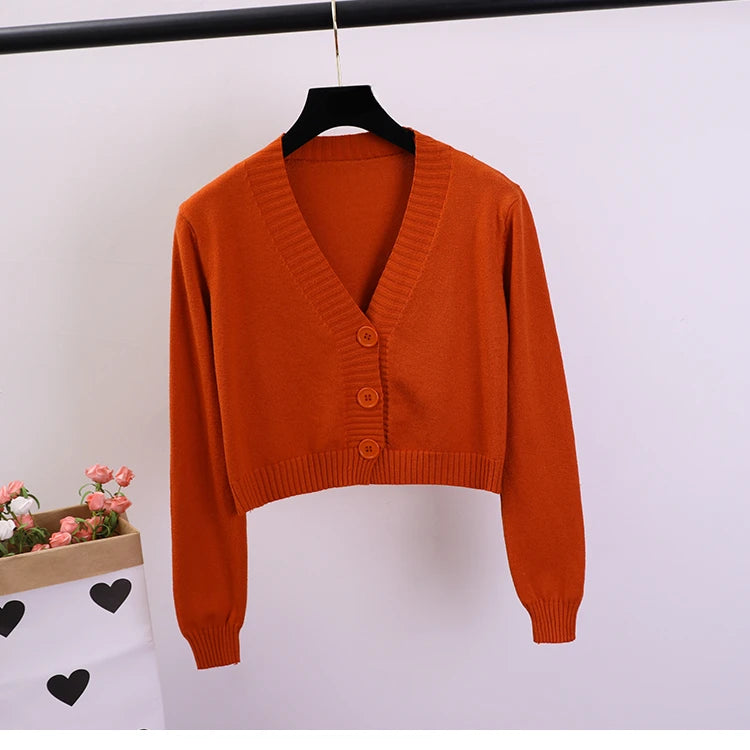 gilet col V rouge brique à bouton pour femme