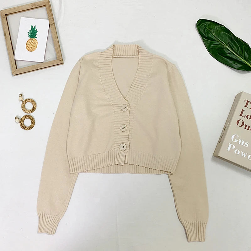 gilet court pour femme de couleur beige à bouton et col V
