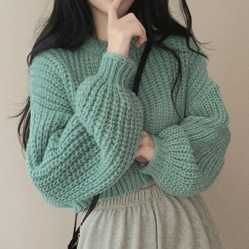 gilet court grosse maille pour femme de couleur vert