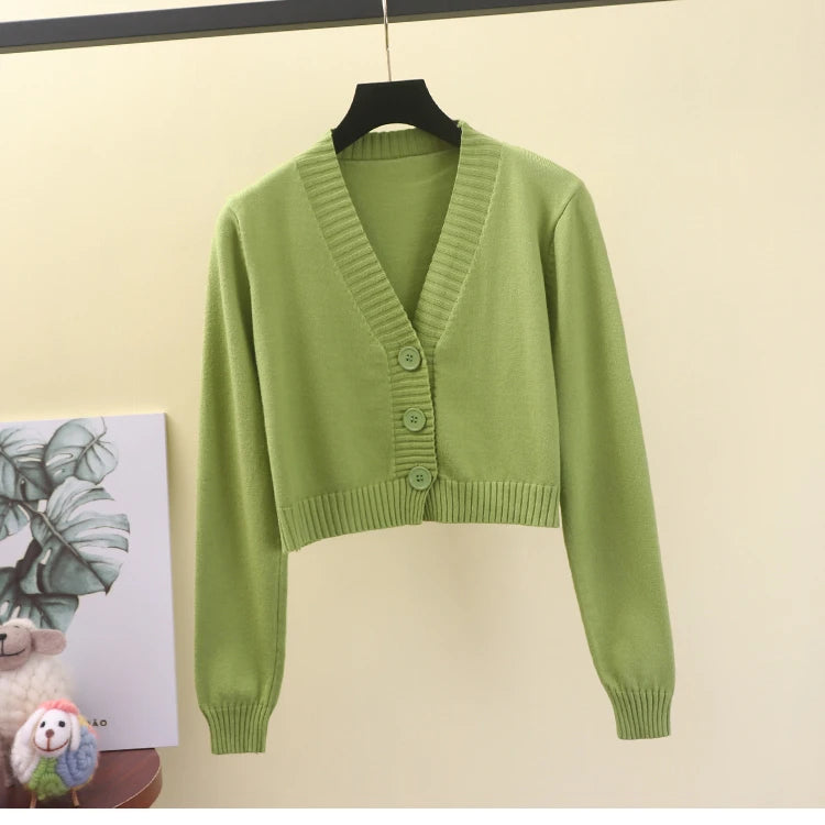 gilet vert col en V à bouton pour femme