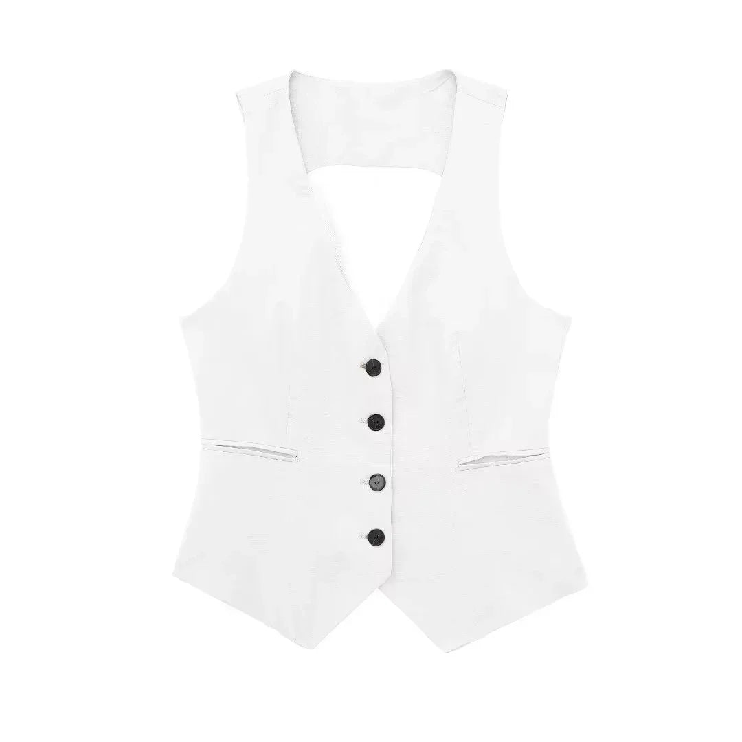 gilet de costume sans manches blanc pour femme