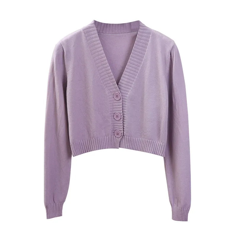 gilet bouton col V pour femme couleur violet